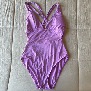 BECCA Purple Skylar Plunge One Piece Swimsuit Size M